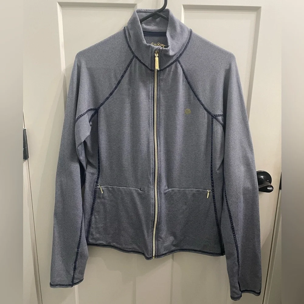 NWOT Lilly Pulitzer Kapti Luxletic Strie Full Zip Jacket in Navy and White Sz L - Picture 4 of 9